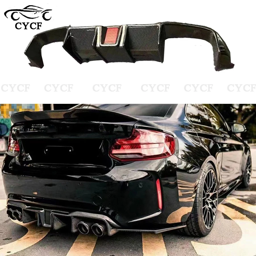 Untuk BMW 2 Series F87 M2 M2C Coupe 2016-2019 serat karbon/FRP Bumper belakang Lip Spoiler Diffuser dengan lampu LED Styling mob