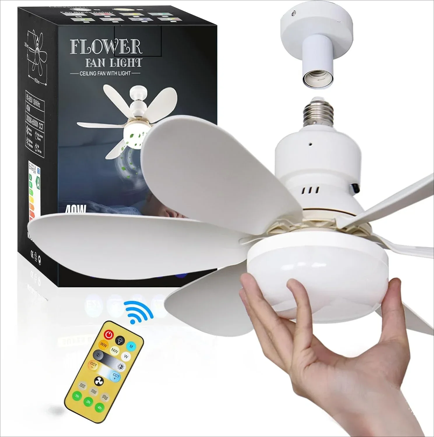 E27 with Remote LED 40W Ceiling Fan Light  Dimming Function  Suitable for Living Room Study and Home use  85-265V