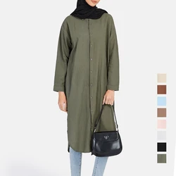 Robe chemise décontractée à manches longues pour femmes, chemisier cardigan, lin de coton, adt Lady Abaya, tunique d'été Jilbab S-3XL