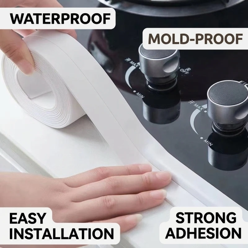 Waterproof Sealing Tape Sink Caulk Anti-Mildew Adhesive PVC Self Covering Tape Strip for Kitchen, Bathroom, Toilet, Corner Gap