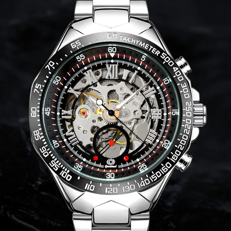 Skeleton Automatic Mechanical Watches for Men Top Brand Luxury Stainless Steel Strap Mechanical Wristwatches Relogio Masculino