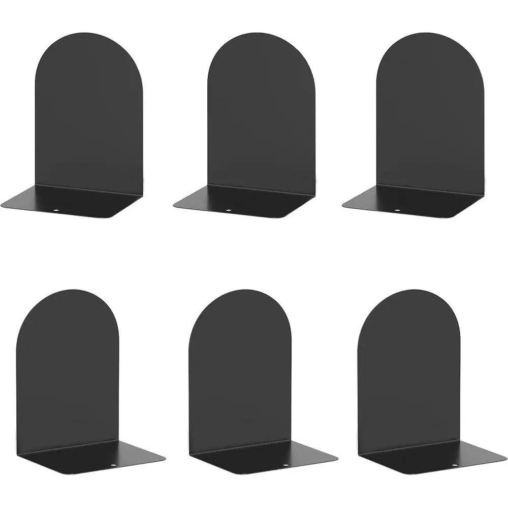 

6-Piece Metal Bookends, Black, for Books and Desk Organization