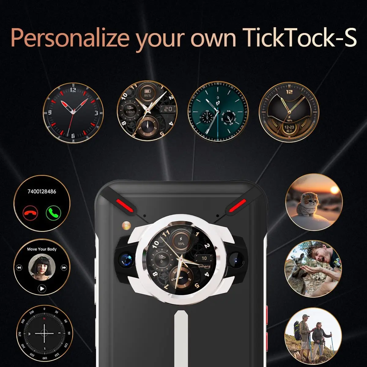 Unihertz Ticktock-S тонкий прочный смартфон, 8 ГБ, 256 ГБ, сотовый телефон, 5200 мАч, двойной экран, фотокамера 64 мп, яркость 700