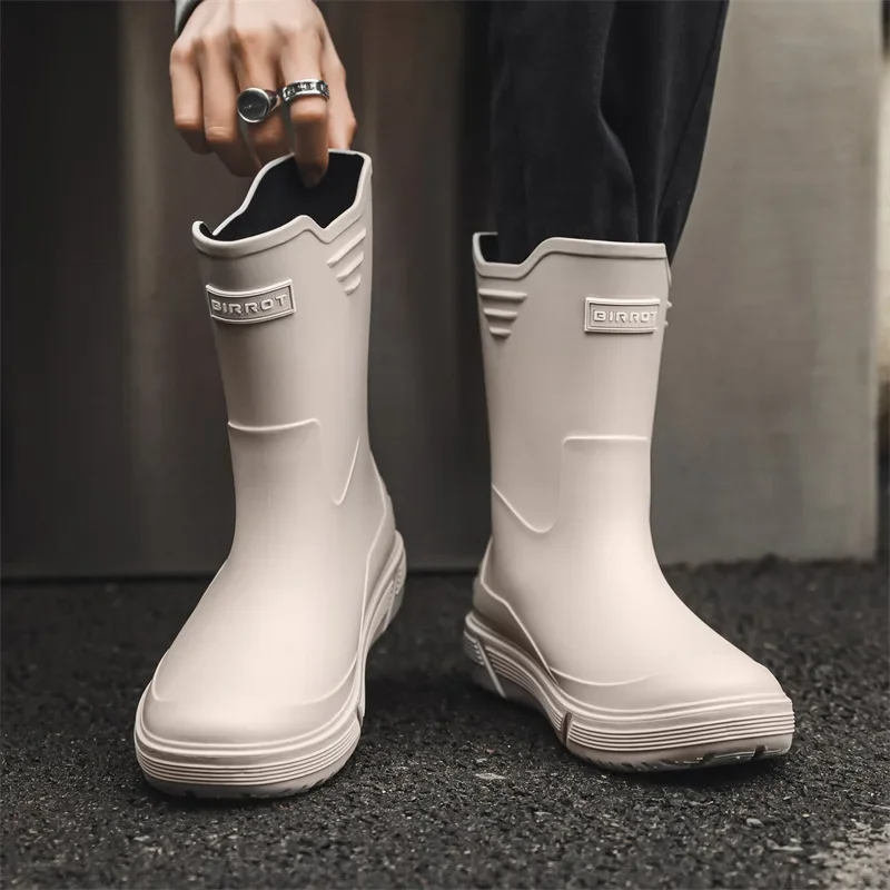 Men's Waterproof Adjustable Drawstring Mid-Calf Rain Boots Outdoor Fishing Booties Anti-Slip Wear-Resistant Thickened Shoes