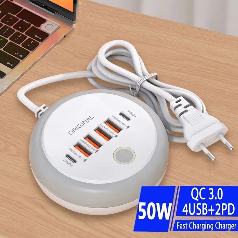 50W Power Strip Multi Port USB C Socket Fast Charging Wall Charger USB PD Charger Adapter For iPhone Huawei Realme Type C Phone