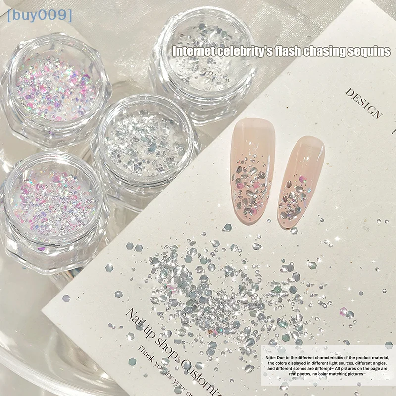 【buy009】1 Jar Mermaid Sparkle Nail Art Glitter Ultra-Thin Laser Flakes Holographic Sequins Irregular Loose Nail Art Accessorie