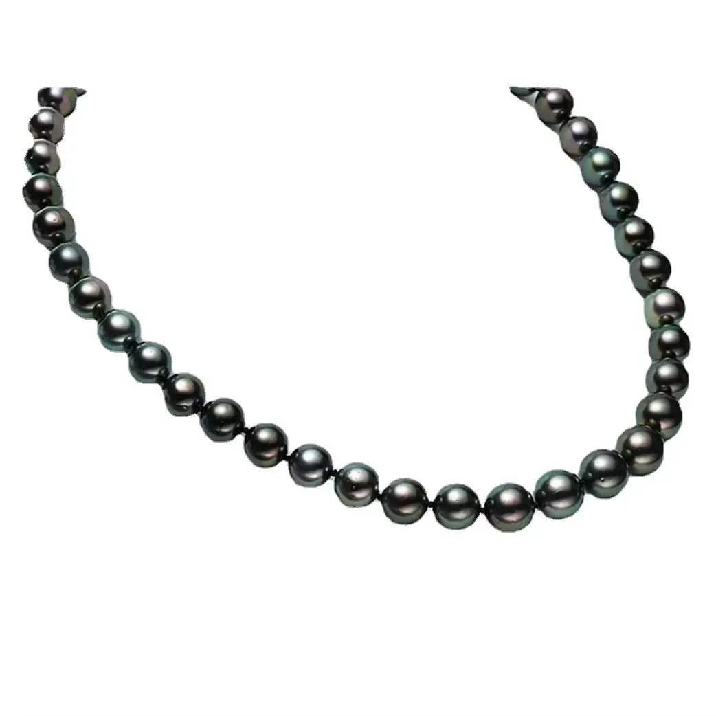 

Natural 17"9-10mm Genuine Black Green Round Pearl Necklace for Women Jewelry Wedding Party 925 Sterling Silver