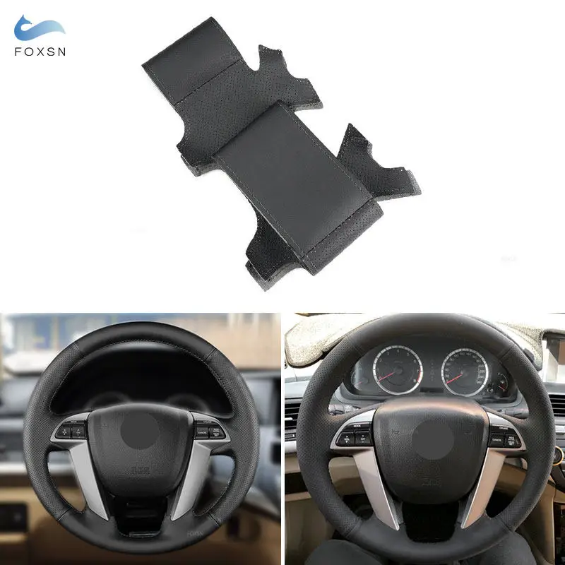 

Для Honda Accord 8th Crosstour Odyssey 2010 2011 2012 2013, прошитый вручную чехол на руль автомобиля, кожаный внутренний аксессуар, черный