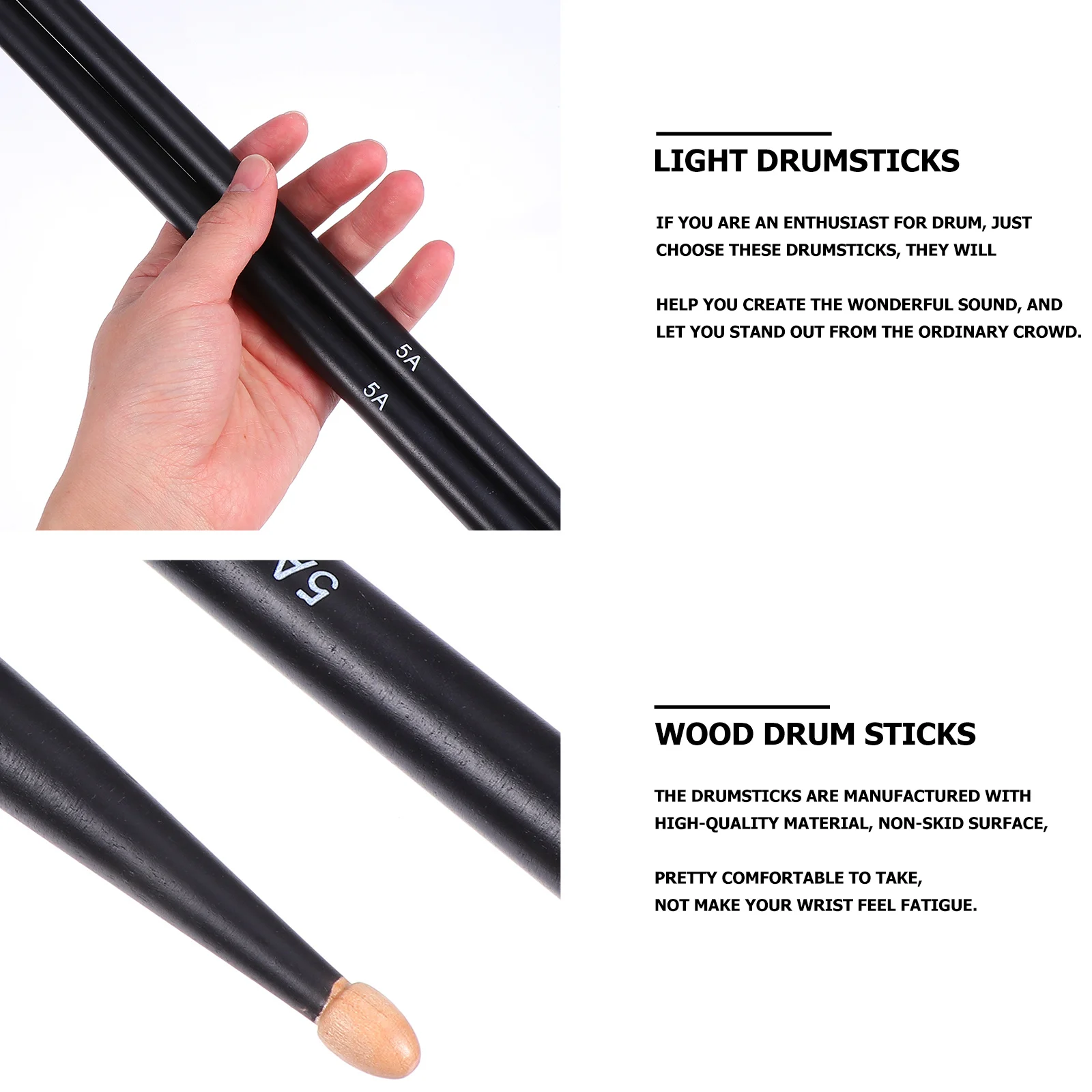 

1Pair Professional Wood Drumsticks 5a Light Durable Drum Kit Supplies Ideal for Youth Bands Musicians Wood Drum Sticks