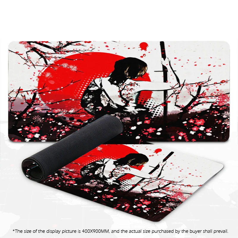 Japanese Passionate Samurai  Mouse Pad Gamer DeskMat Large Computer Gaming Peripheral Accessories Cherry Blossoms Mat for Office