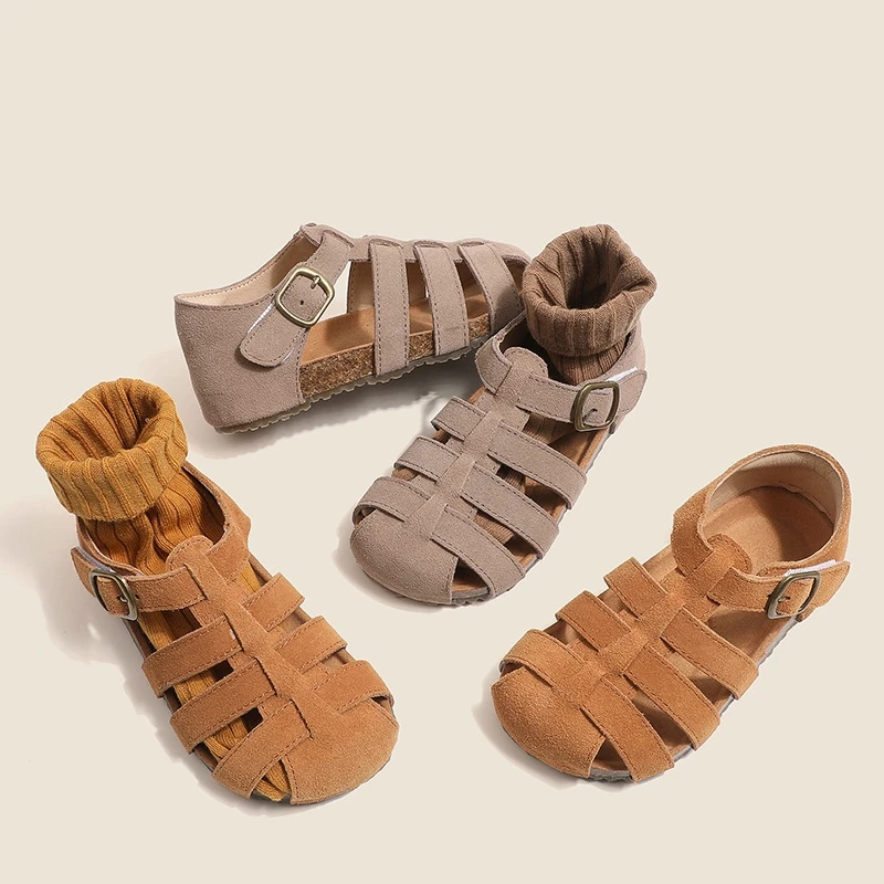 Zoccoli estivi in pelle scamosciata sandali sportivi per neonati chiudi le dita in vera pelle antiscivolo per bambini Birkenstockshoes sandalo