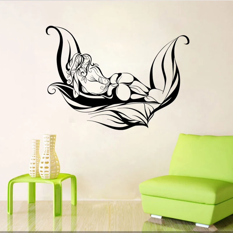 Sexy Girl Wall Decal Leaves Abstract Body Art Vinyl Window Stickers Spa Salon Massage Center Girls Room Decoration Murals