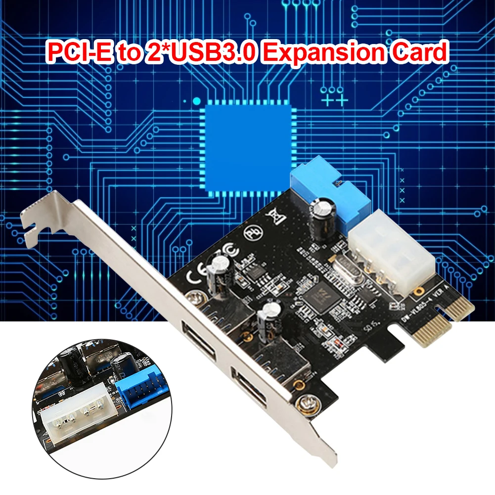 2 Ports USB3.0 PCI-E Expansion Card Adapter PCI Express PCIE to USB Hub 20Pin Adapter Desktop Motherboard Riser Card for Desktop