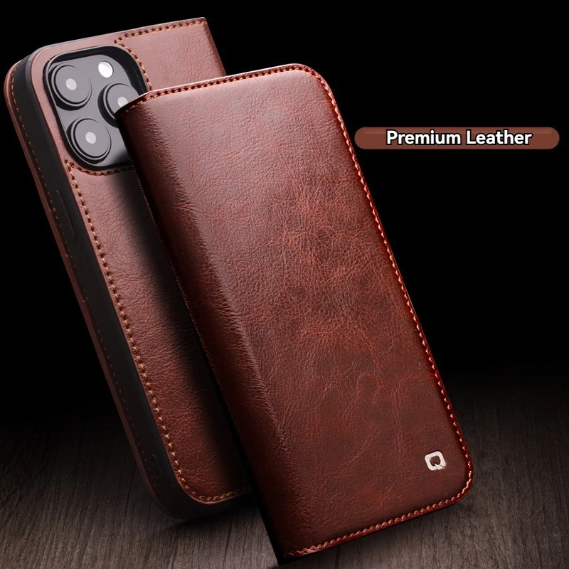 

Магнитный раскладной чехол из натуральной кожи для iPhone 17 Air 16e 15 Plus 14 13 12 Pro Max со встроенными слотами для карт-кошелька