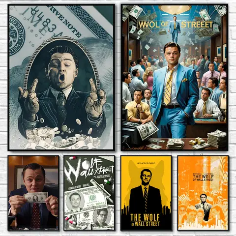 Affiche de film Le Loup de Wall Street, autocollant d'art auto-adhésif en papier imperméable, décoration murale pour café, bar et chambre, 1 pièce