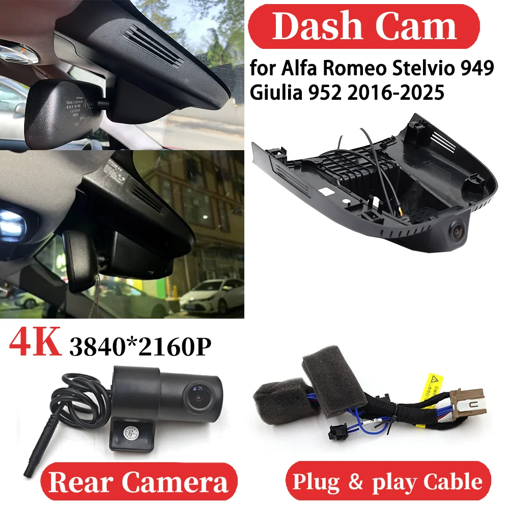 

for Alfa Romeo Stelvio 949 Giulia 952 2016-2025 Car Front＆Rear 4K Video Recorder DVR Dash Cam Dashboard Camera Plug and play