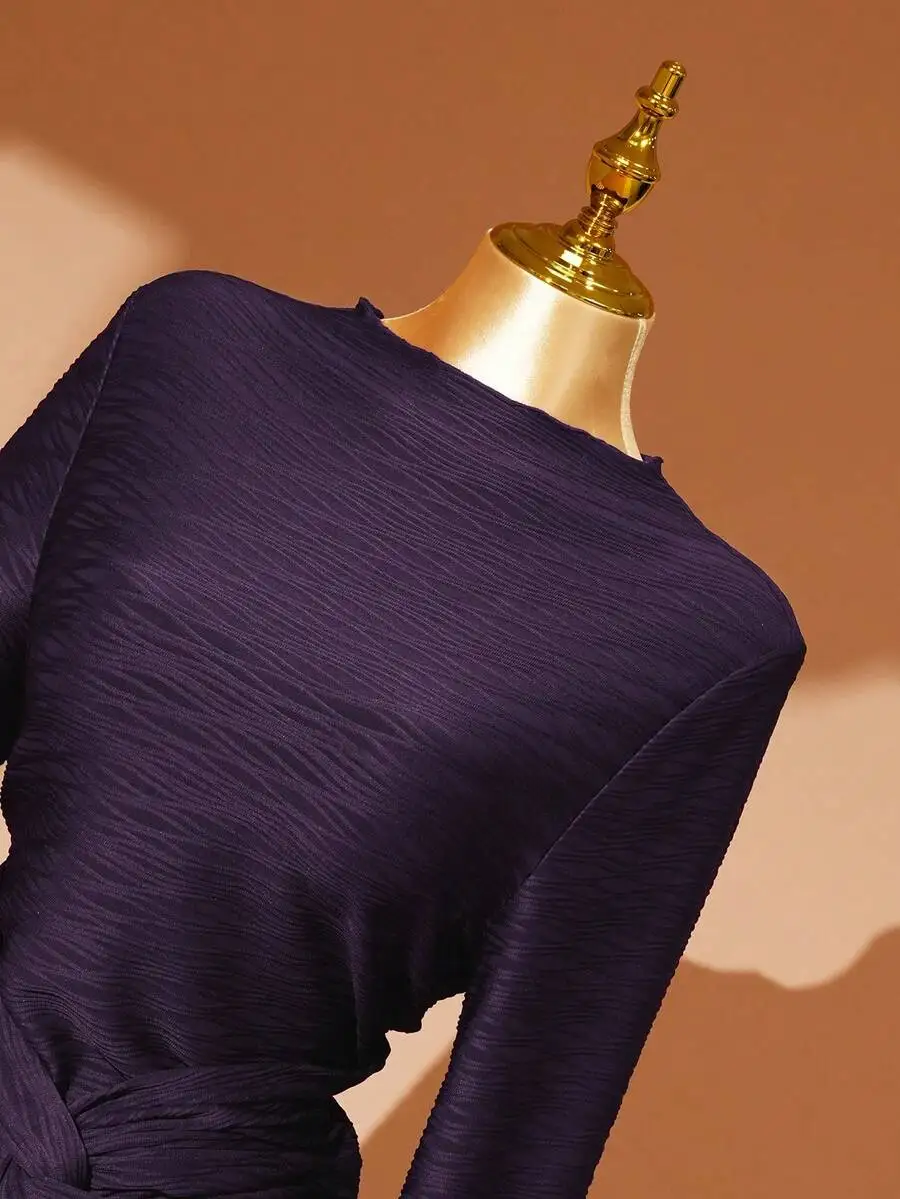

Elegant Twist Design Mock Neck Party Dress With Flare Sleeves Slim Fit For New Year Eve
