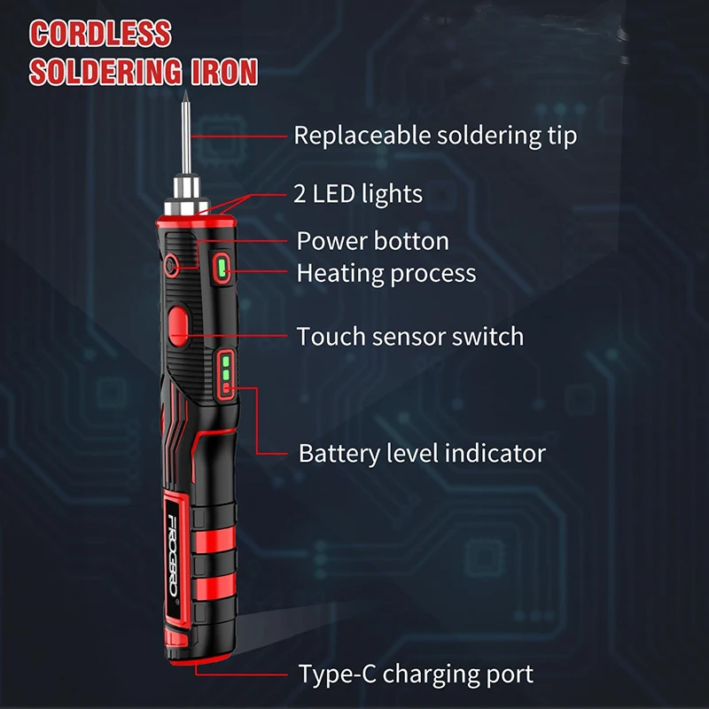 ترقية 11 واط 2500 مللي أمبير طقم مكواة لحام لاسلكية ماكس 968 ℉   تسخين سريع محمول USB قابل لإعادة الشحن بسعة عالية مع مستشعر لمس