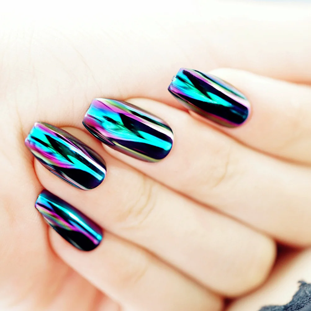 

24 шт., накладные ногти с зеркальной отделкой, сдвиг цвета, полное покрытие, стильные, средней длины, легкие, без запаха, накладные ногти для свадьбы