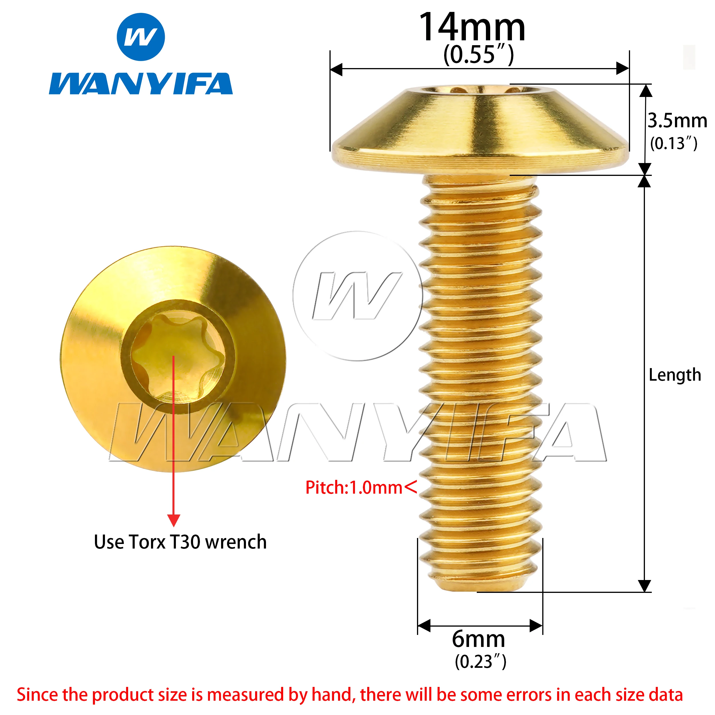 Wanyifa Titanium Ti Bolt M6x12 15 16 20 25 30 35mm Button Torx Head Screws for Motorcycle