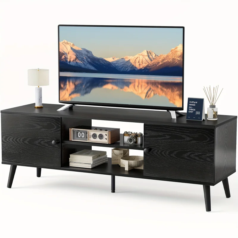 Custom.TV Stand 55 60 inch Television, Entertainment Center with Storage, 2 Cabinet Media Console Table, Soft Hinge Door wit