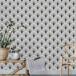 Beige Callops Wallpaper ,Black and White Wall Paper Mural,Peel and Stick  Wall Papers  Roll For Art Decor