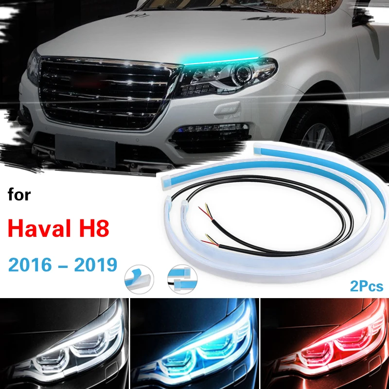 2pcs LED DRL Car Daytime Running Light Strip For Haval H8 2016-2019 Flexible Waterproof Turn Signal Lamp Auto Headlight 12V