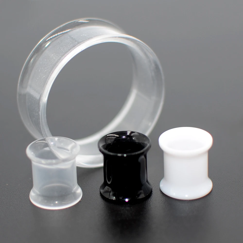 2pcs Ear Tunnel Plug White Black Clear Acrylic Double Flare Ear Gauges Saddle Expander Stretcher Body Jewelry