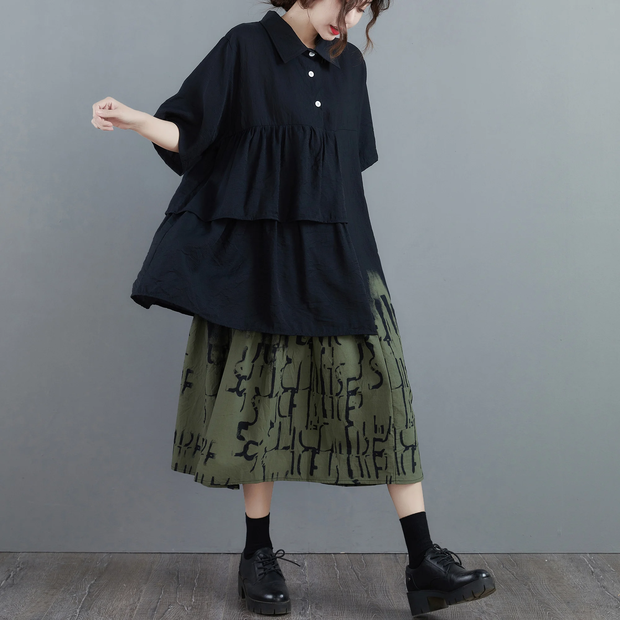 تنورة نسائية صيفية فضفاضة ميدي دكتور مرقعة تغطي البطن مكونة من قطعتين من القطن مطبوع عليها زهور تنورة على شكل حرف a للتنقل