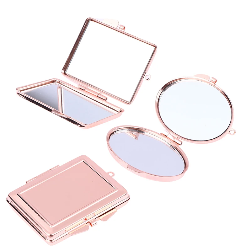 Mini porte-clés miroir pliant, cœur rond, ovale, forme carrée, miroir de maquillage cosmétique Double face en métal pour les essentiels en déplacement