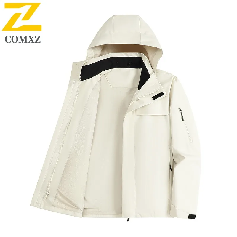 COMXZ 2025 سترة واقية بغطاء للرأس للجنسين لربيع وخريف سترة خفيفة الوزن للمشي لمسافات طويلة مقاومة للرياح وقابلة للتنفس معطف للزوجين #2