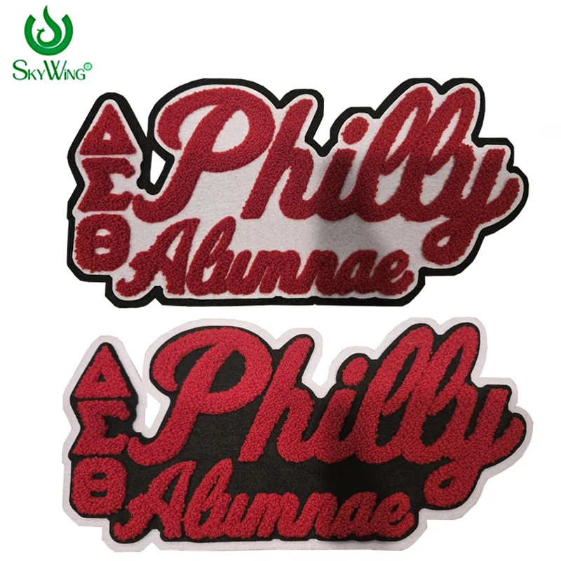 Chenille Philly Alumnae Iron on patch for clothing, DST Sorority, oo-oop, Delta Sigma Theta 1913, elephant, Red&White