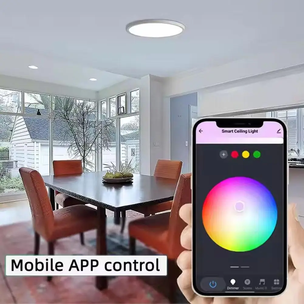 Plafonnier rond LED WIFI intelligent, RGB, variable, Compatible avec l'assistant Alexa pour chambre à coucher