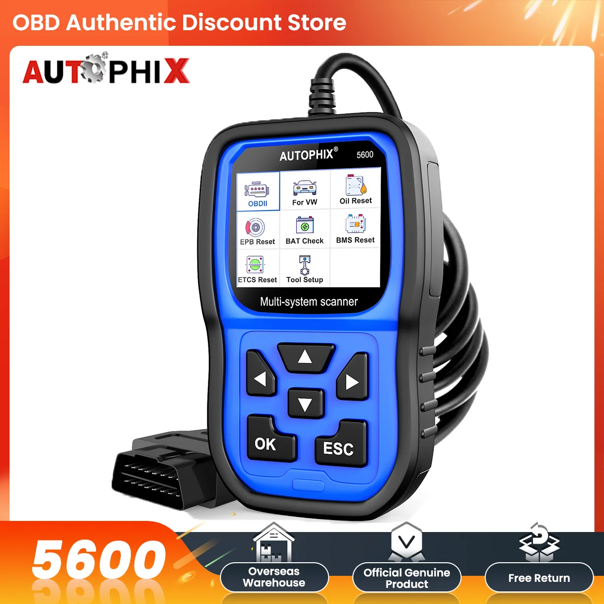 AUTOPHIX 5600 OBD2 Diagnostic Scanner Full Systems Code Reader Battery Registration Automotive Tool for VW Audi Skoda Seat