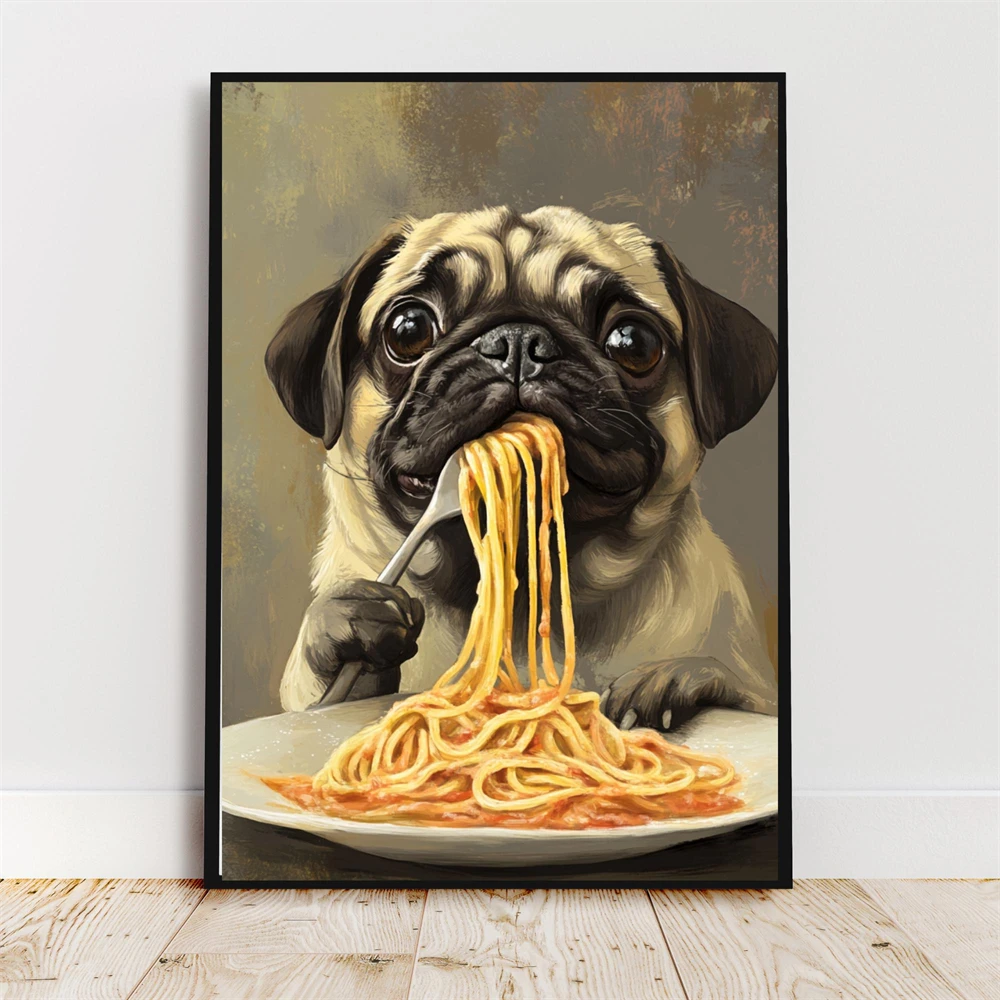 

Tuxedo Cat Eating Spaghetti Wall Art Poster Funny Cat Kitchen Decor Cute Foodie Cat Illustration Prints Pasta Whimsical Cat Art