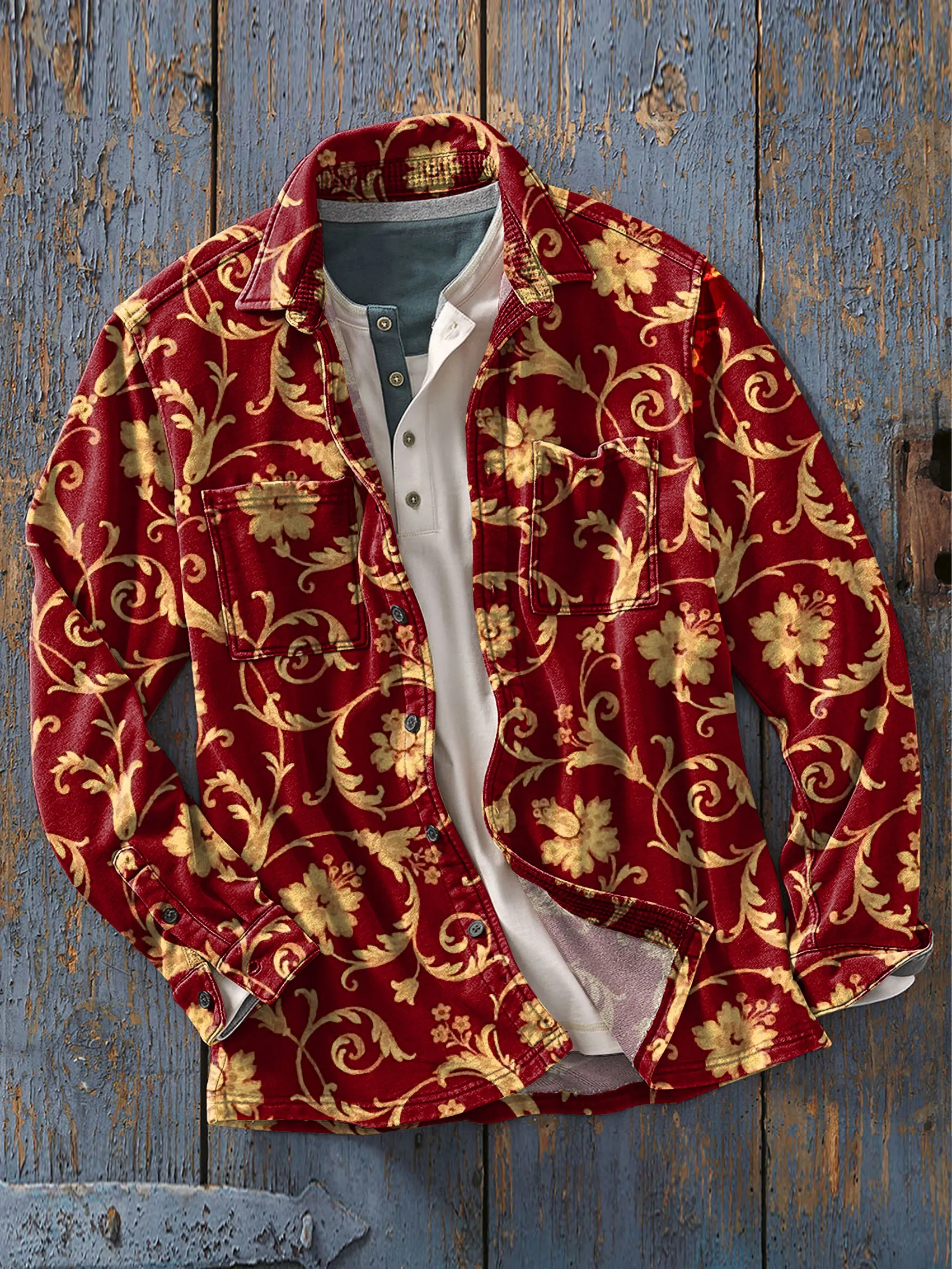 

PLstar Cosmos Vintage Art 3D Printed Fashion Men's Lapel Long Sleeve Pocket Shirt Spring Casual Button Down Shirts GZC06