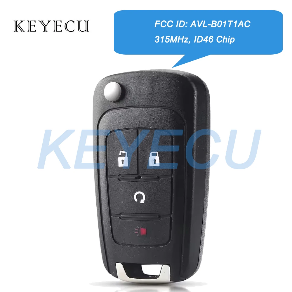 Keyecu AVL-B01T1AC 315MHz Flip Remote Key Fob 4 Buttons Replacement for Chevrolet Equinox Trax for Buick Encore 2010 2011 - 2018