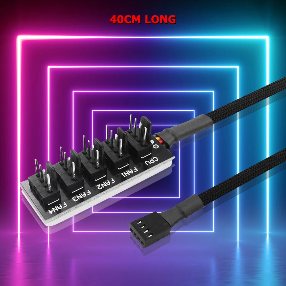 Extension Cable Splitter Adapter Controller 1 to 5 4-Pin PWM Fan Hub CPU Cooler Fan PC Case Cooling Fan Sleeved Power Cable