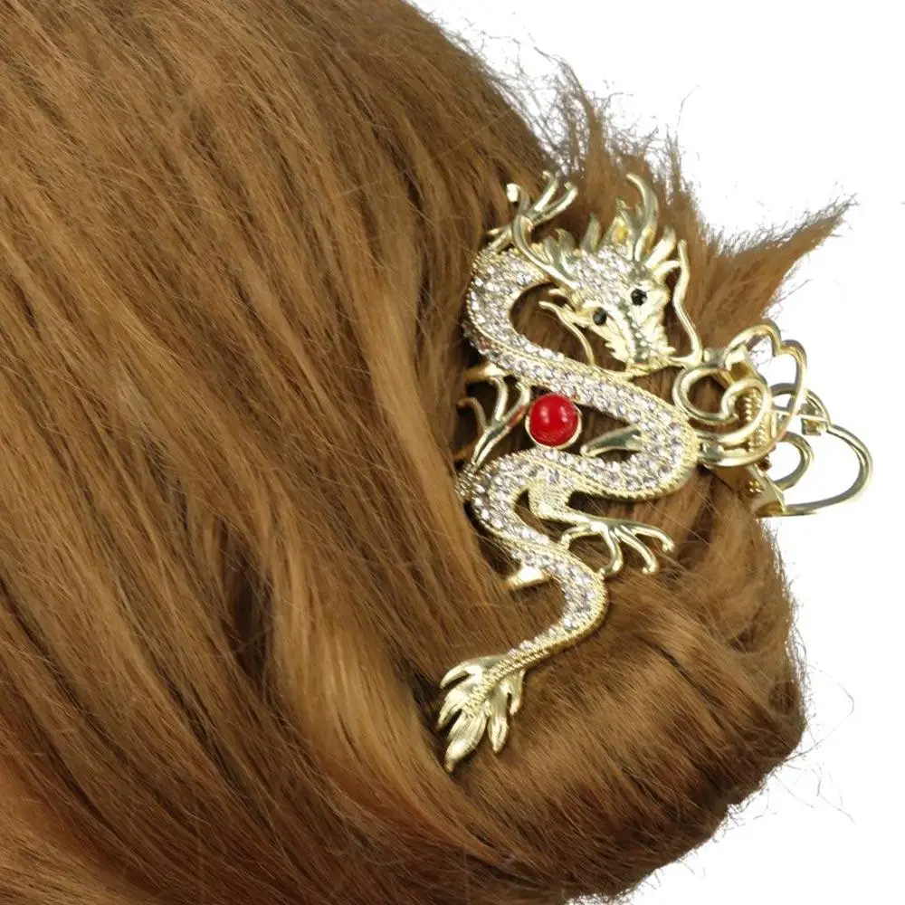 Creative Red Zodiac Dragon Hair Claw New Year Headwear Hairpin Animal Hair Clip Headdress Grab Clip Rhinestone Shark Clip Girl