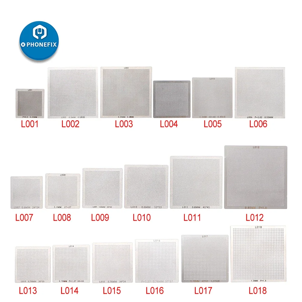 Kit BGA Reballing Stencil Universale di Alta Qualità 18pcs 0.3/0.35/0.5/0.55/0.6/0.76mm Reballing Netto per il Telefono IC Saldatura di Riparazione