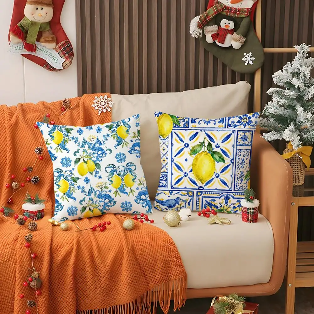 Azulejo Citrus Pack Cushion Cover Double-Sided Printed Bedroom Bedside Pillow Sofa Cushion Cover