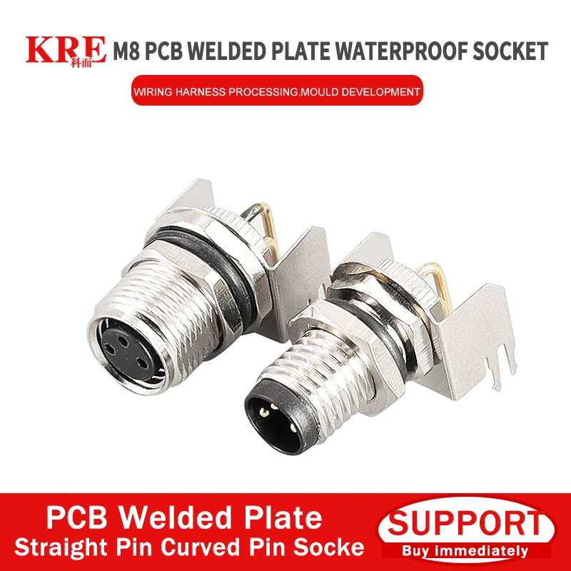 

KRE 5/10 PCS M8 Male/Female Curved Straight Jack Socket 3 4 5 6 8 Pin Solder IP67/68 Waterproof PCB Panel Connector