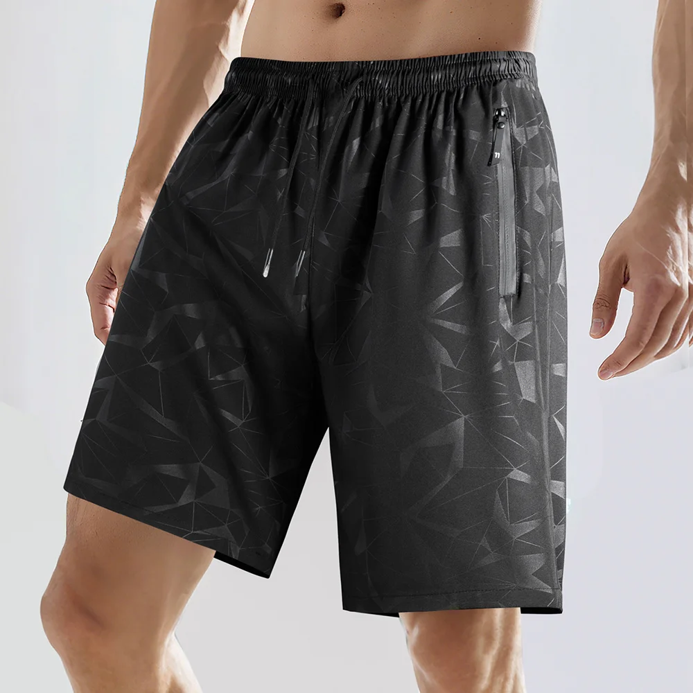 

Men's Quick-Dry Sports Shorts Summer Geometric Print Drawstring Sports Shorts Zipped Pockets Casual Running Gym Training Shorts
