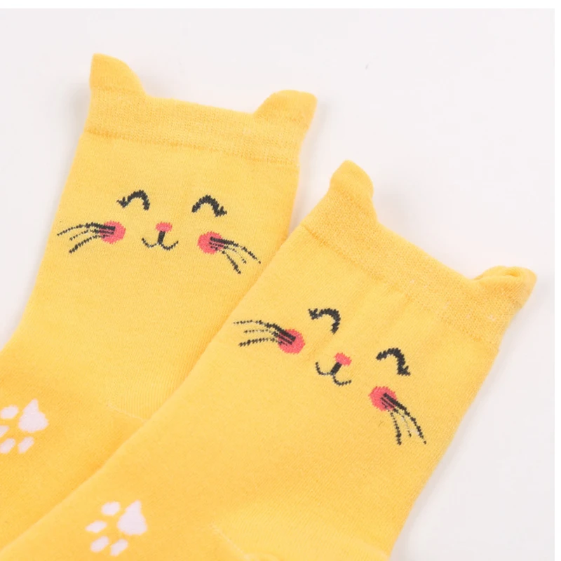 5 Pair/Lot Cute Cartoon Cat Women's Socks 3D Ears Fashion Long Middle Tube Socks Cozy Warm Ankle High Daily Casual Women Socks