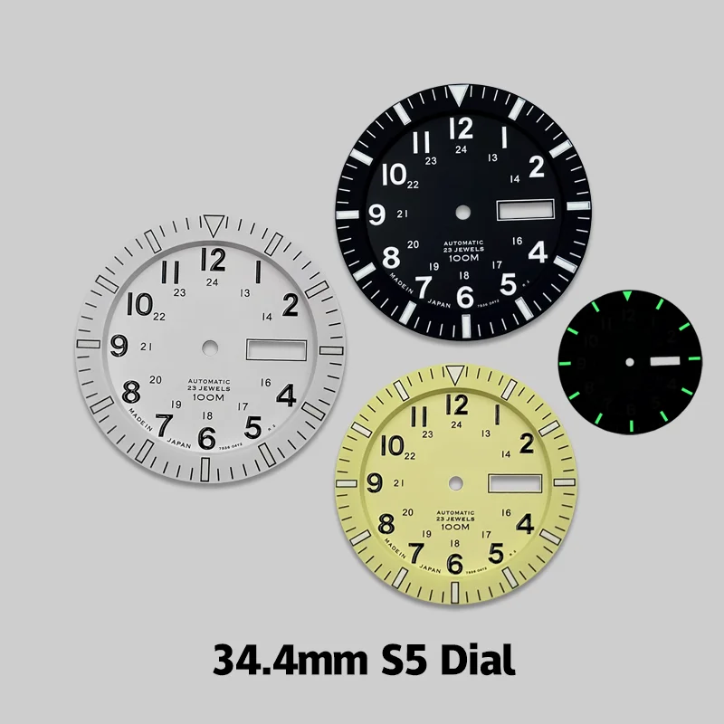 

NH36 34.4mm S5 vintage dial, green luminous, compatible with NH36 movement, watch modification accessory.