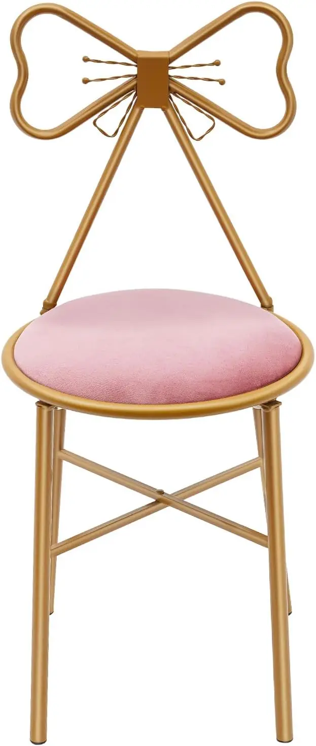

Vanity Stool,Pink Makeup Vanity Stools For Makeup Room,Butterfly Vanity Chair Ottoman,Velvet Cushion Gold Metal Legs,Bow Tie