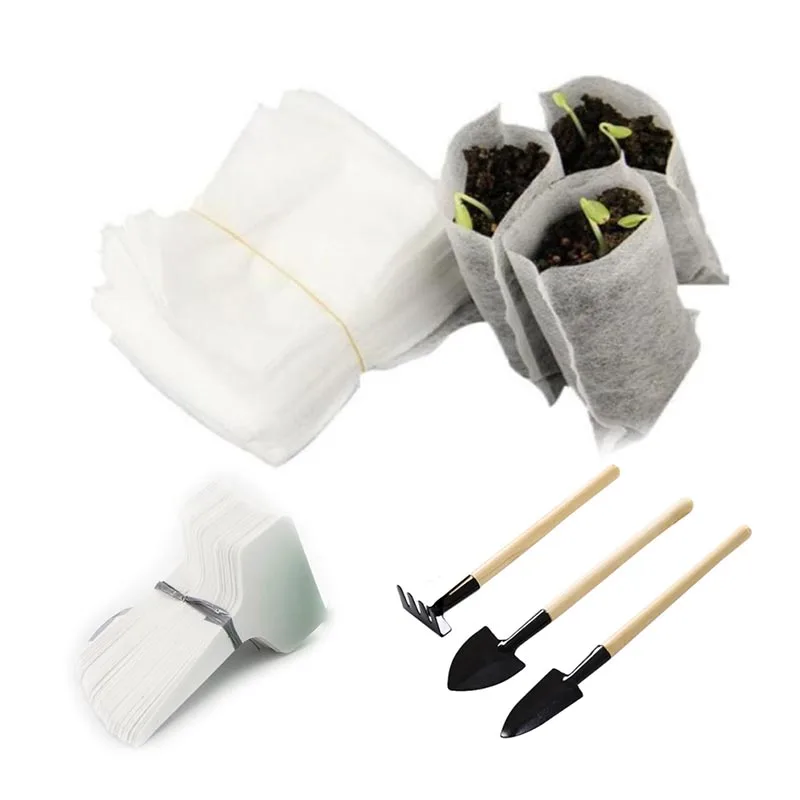 50pcs set nursery pots plant bags Garden flower grow Fabric Non-woven pot veg planter Tags Labels Shovel tools Planting tools