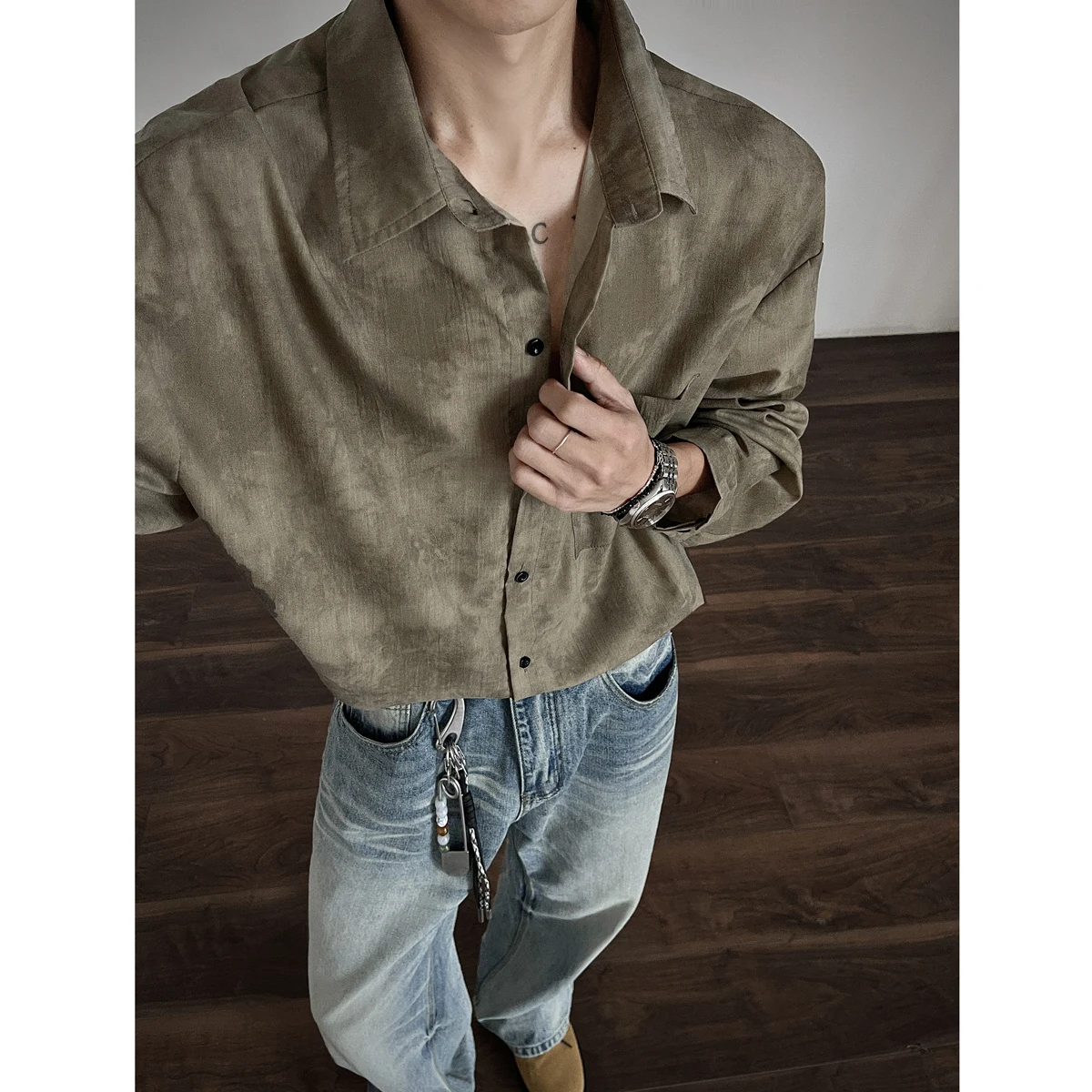 

2026 Spring Tie Dye Long Sleeved Shirt Men Handsome Versatile Casual Shirt Loose Social Streetwear Party Shirts Men Clothing