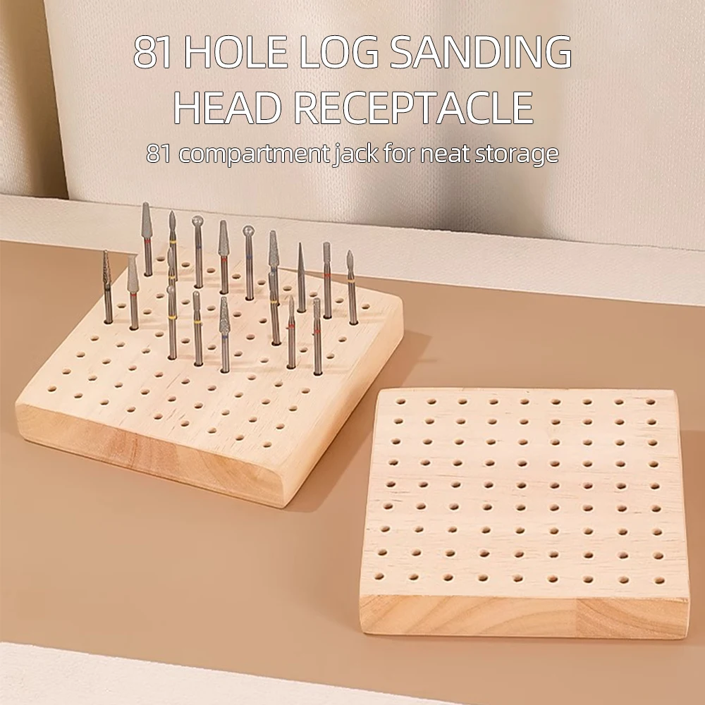 1Pcs Nail Tools 81 Hole Wooden Polishing Head Storage Board Porous Wooden Storage Rack Display Base Tool Supplies Nail Tools