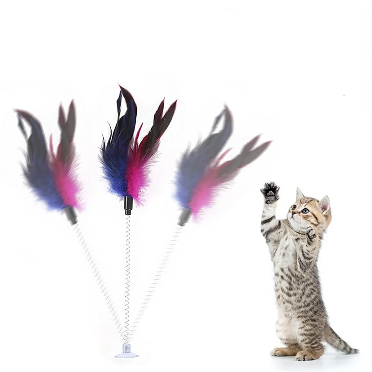 Funny Interactive Cat Toy with Super Suction Cup Feather With Bell for Kitten Play Chase Exercise Cat Toy Supplies